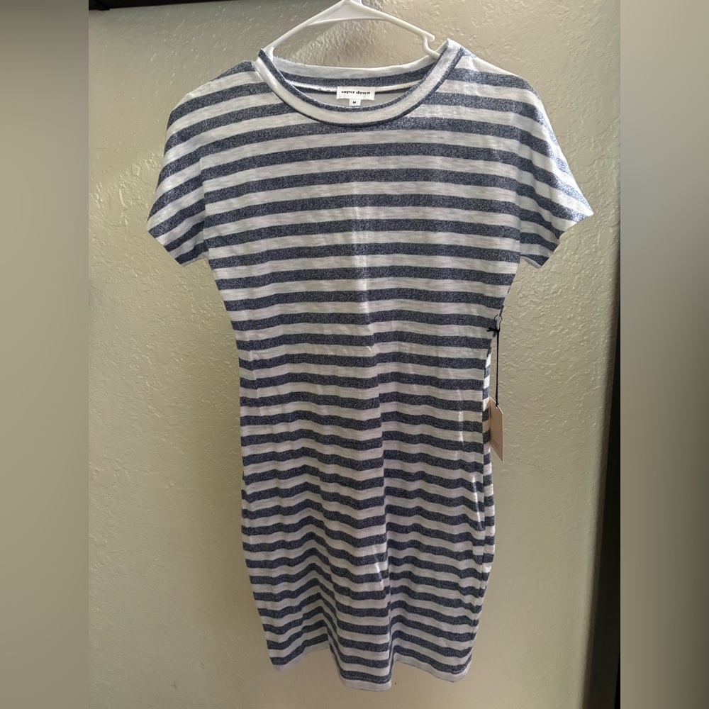 Superdown Revolve Bea Stripe Tee Dress White Blue size M